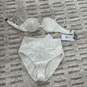 Onia Ivory Embossed High-Waist Bikini Set